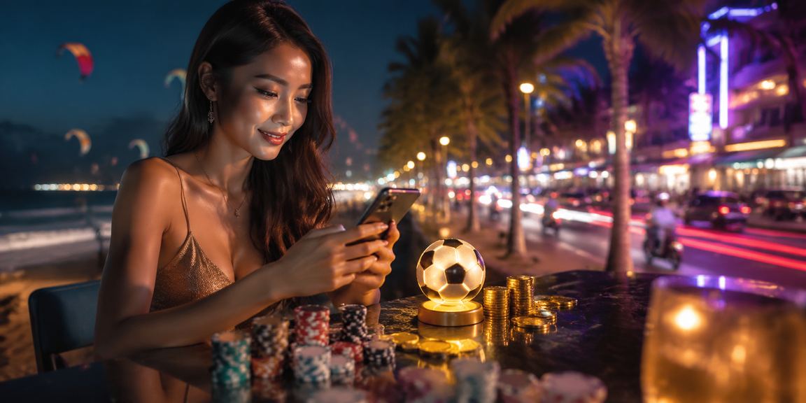 Người dùng Mũi Né đặt cược bóng đá trực tuyến dưới ánh đèn neon về đêm
